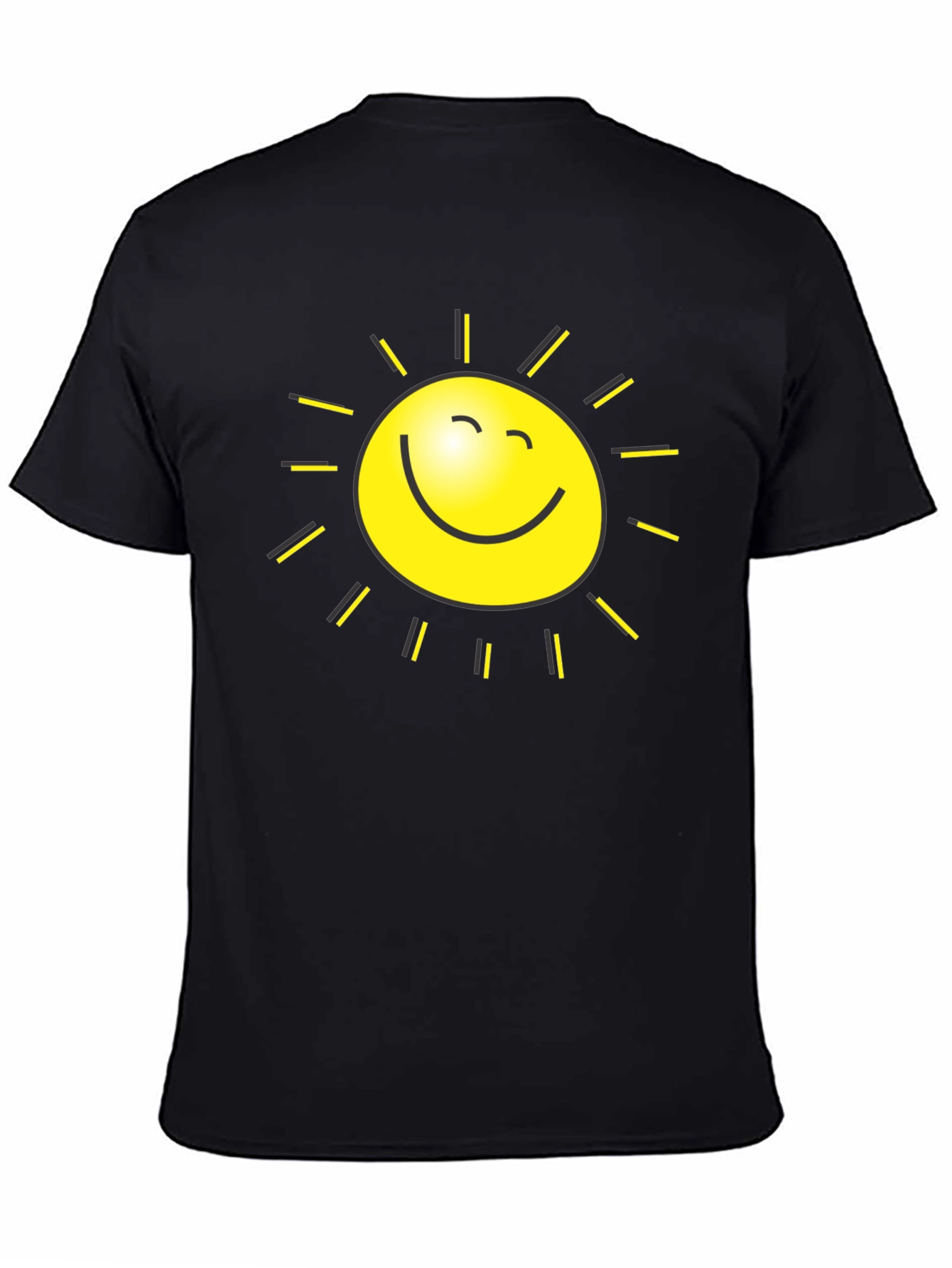 Happy Sun Graphic Tee - Black Cotton T-Shirt