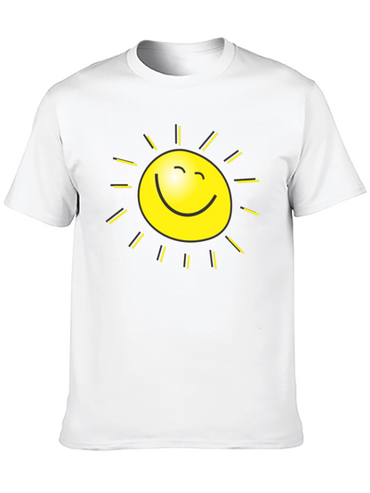Happy Sun Graphic Tee - Black Cotton T-Shirt