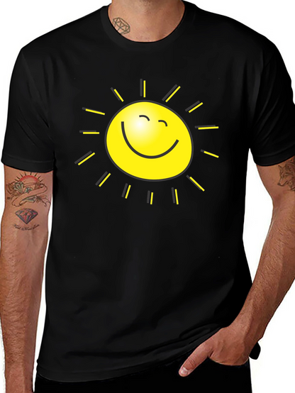 Happy Sun Graphic Tee - Black Cotton T-Shirt
