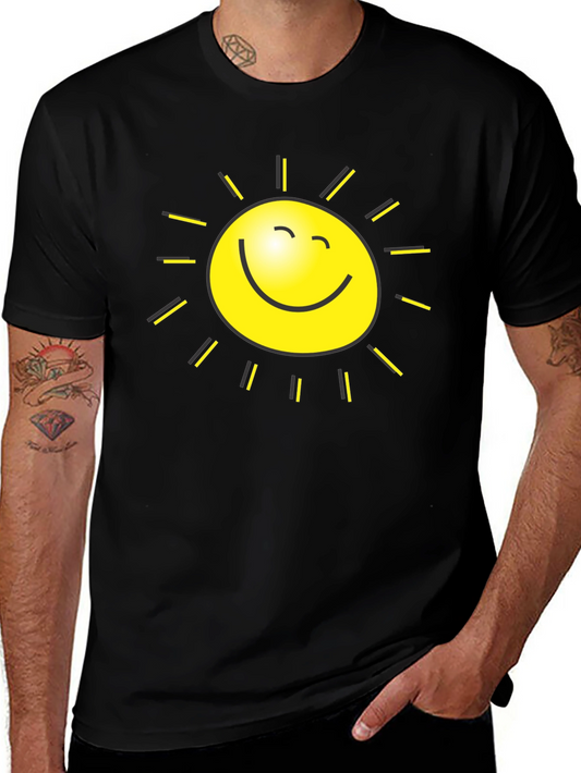 Happy Sun Graphic Tee - Black Cotton T-Shirt