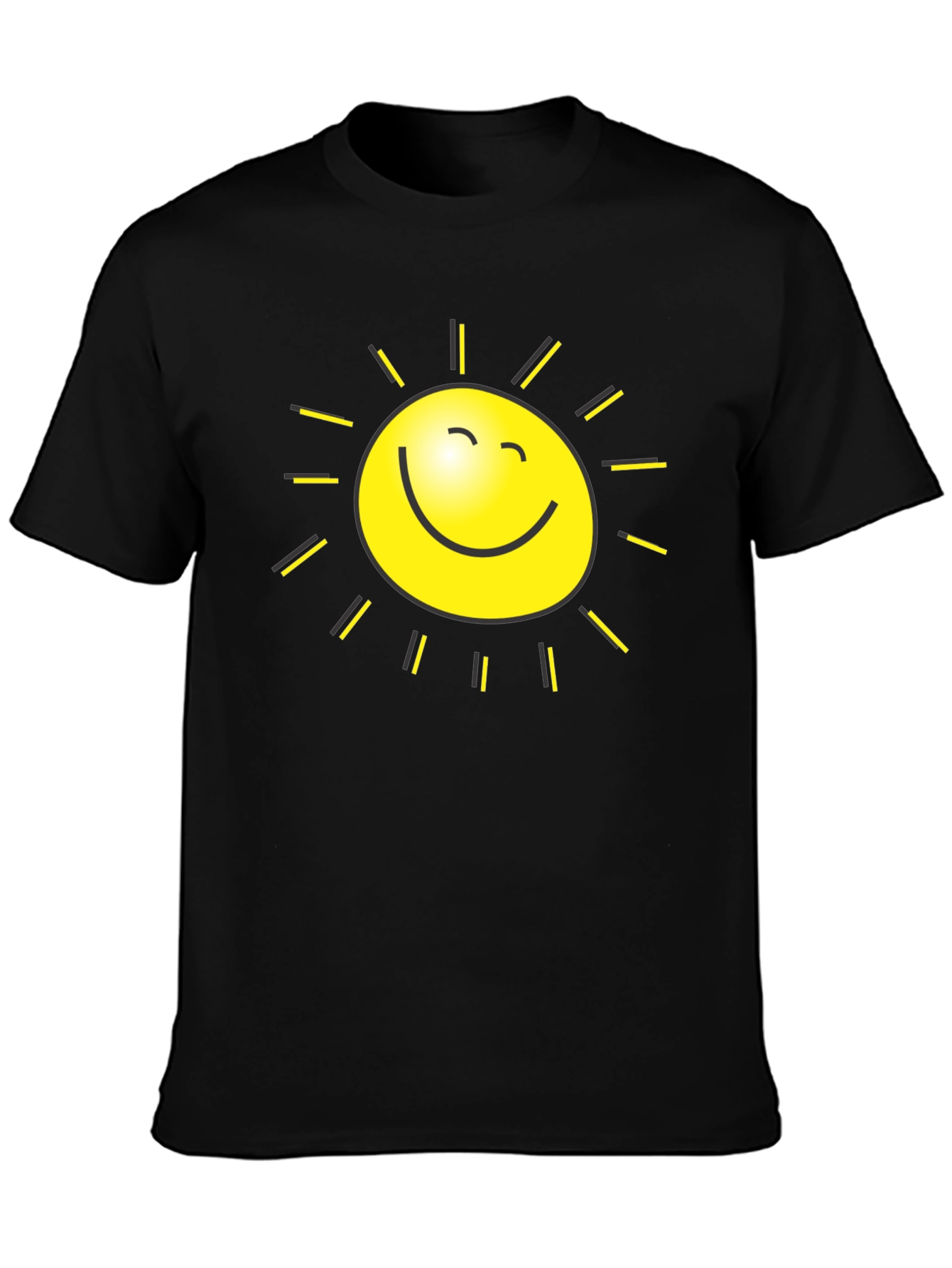 Happy Sun Graphic Tee - Black Cotton T-Shirt
