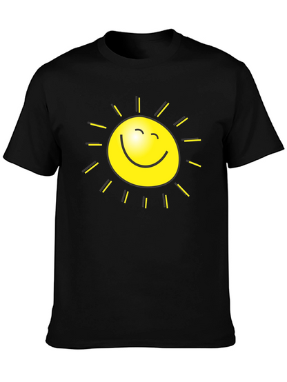 Happy Sun Graphic Tee - Black Cotton T-Shirt