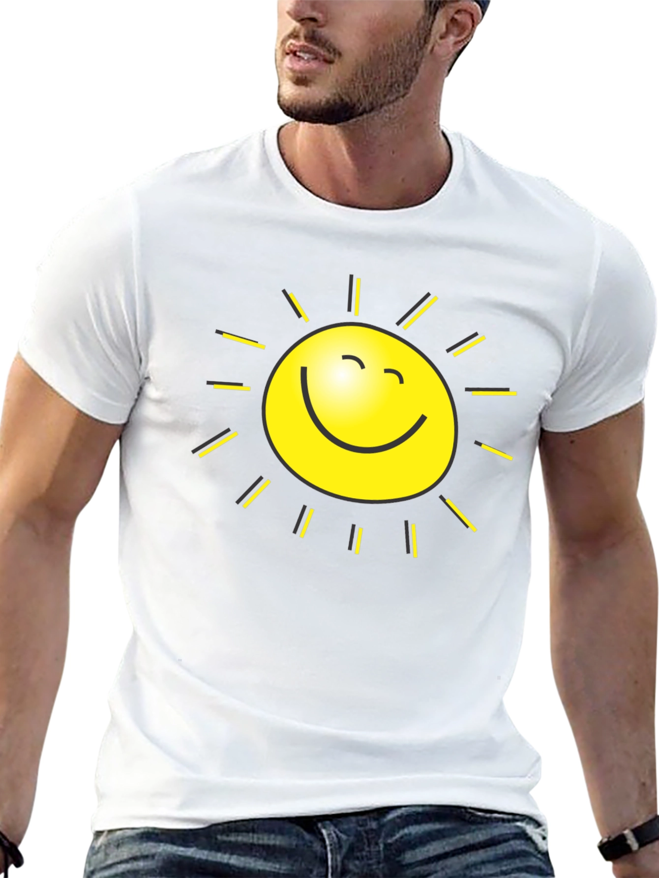 Happy Sun Graphic Tee - Black Cotton T-Shirt