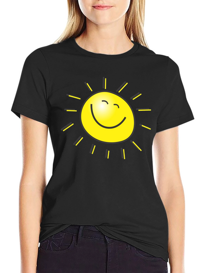 Happy Sun Graphic Tee - Black Cotton T-Shirt