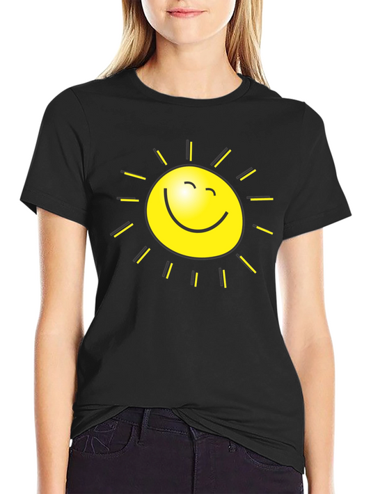 Happy Sun Graphic Tee - Black Cotton T-Shirt