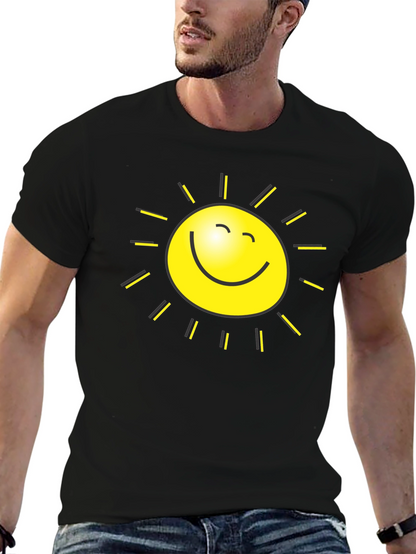 Happy Sun Graphic Tee - Black Cotton T-Shirt
