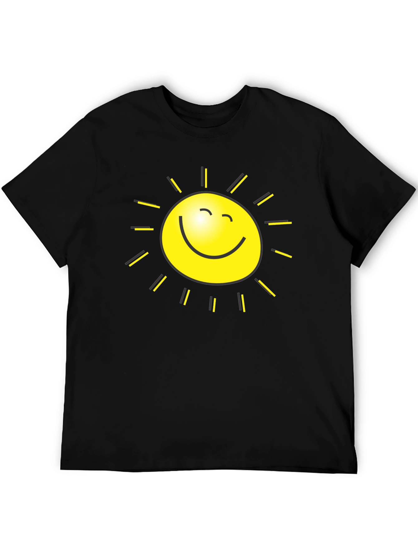 Happy Sun Graphic Tee - Black Cotton T-Shirt