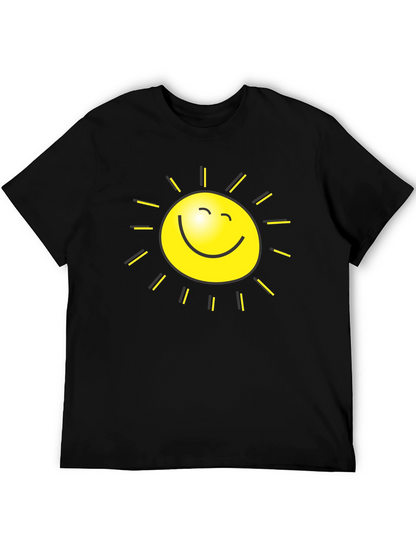 Happy Sun Graphic Tee - Black Cotton T-Shirt