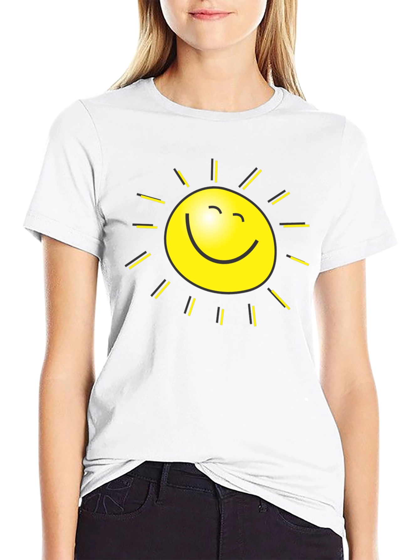 Happy Sun Graphic Tee - Black Cotton T-Shirt