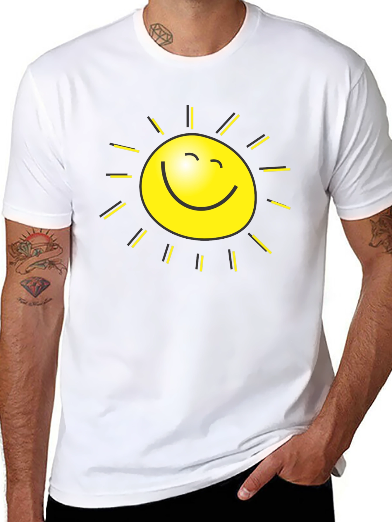 Happy Sun Graphic Tee - Black Cotton T-Shirt