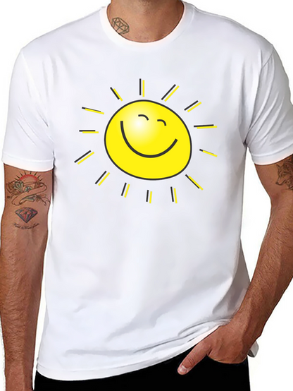Happy Sun Graphic Tee - Black Cotton T-Shirt