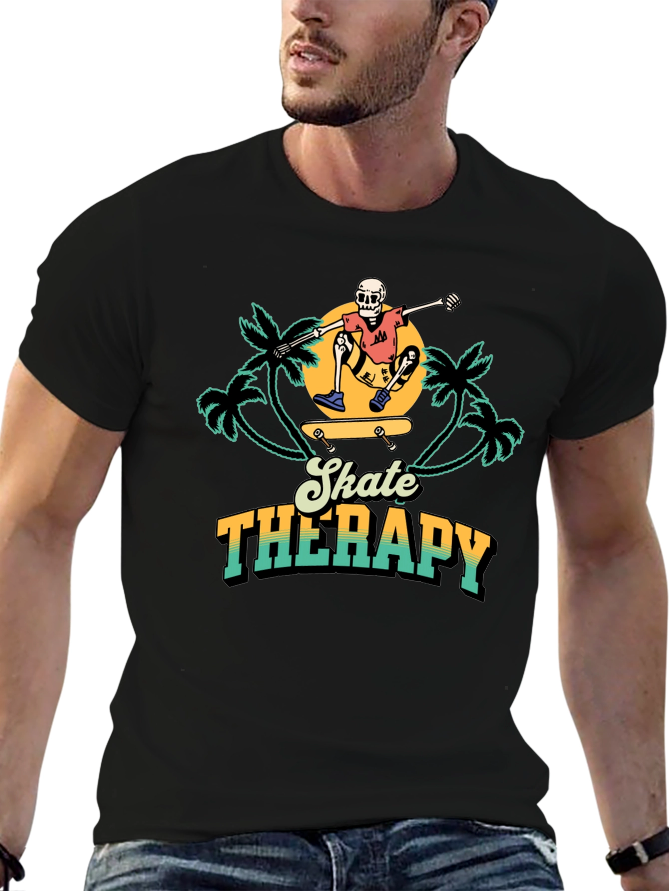 Skate Therapy Graphic Tee - Black Cotton T-Shirt