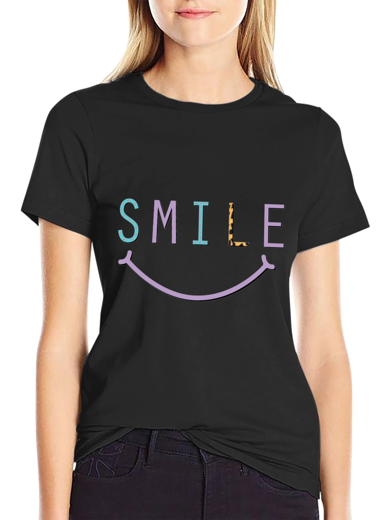 Smile Graphic T-Shirt - Black Short Sleeve