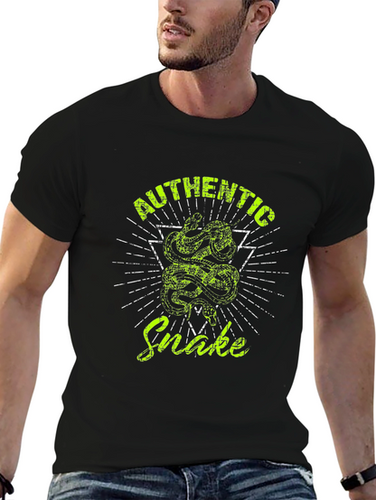 Authentic Snake Graphic Print Black T-Shirt