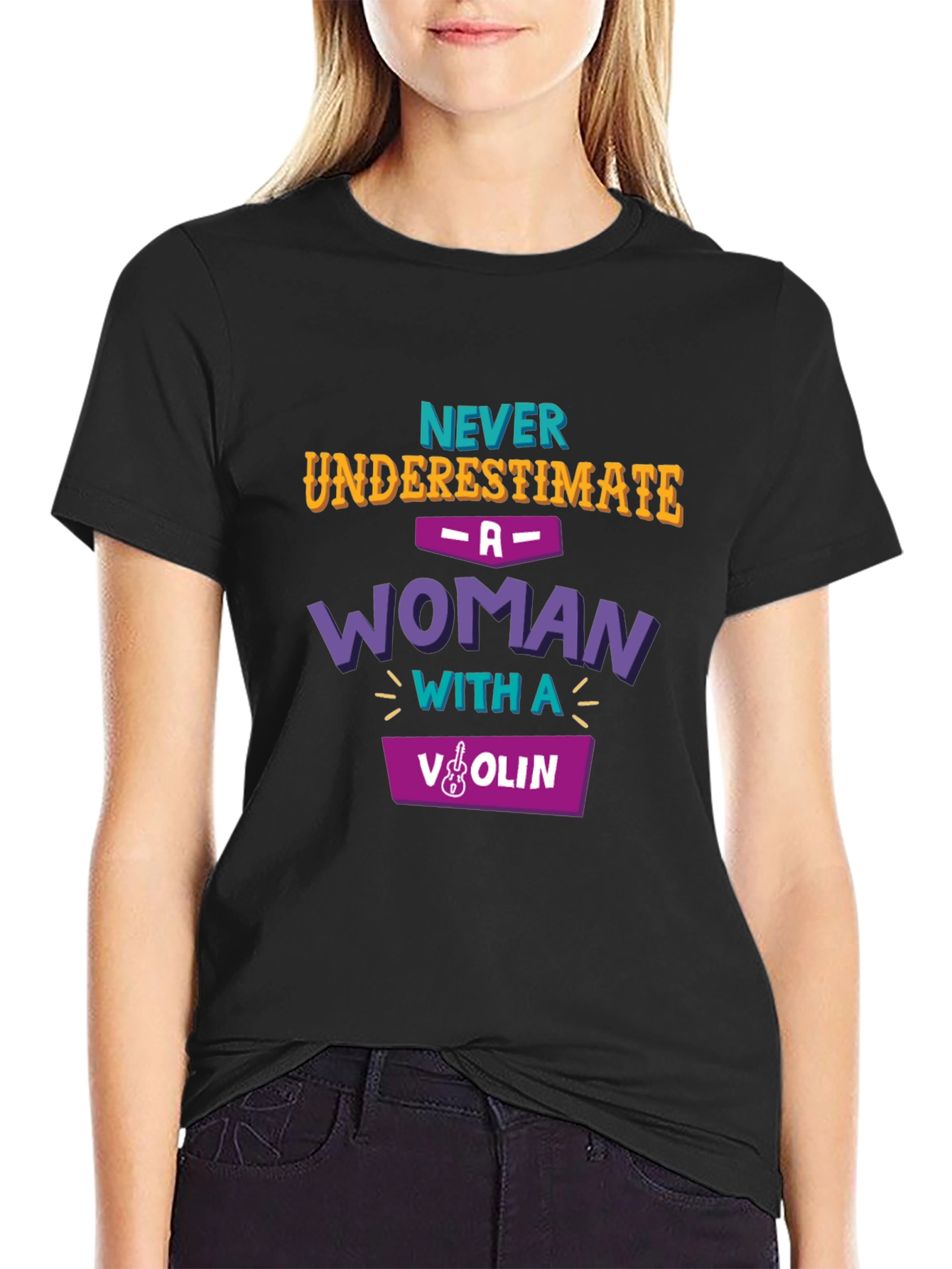 Never Underestimate Woman with Violin T-Shirt