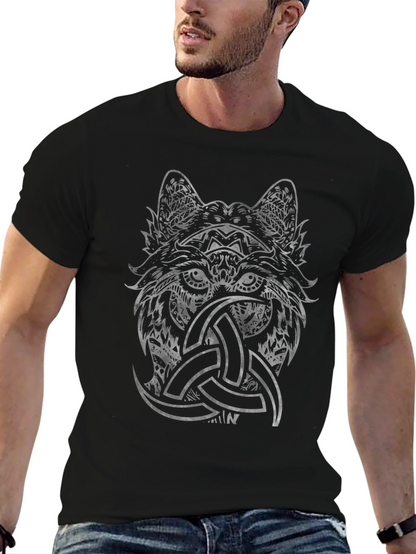 Wolf Head Triquetra Graphic Print Black Tee