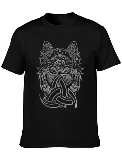 Wolf Head Triquetra Graphic Print Black Tee