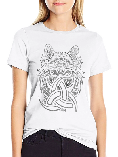 Wolf Head Triquetra Graphic Print Black Tee