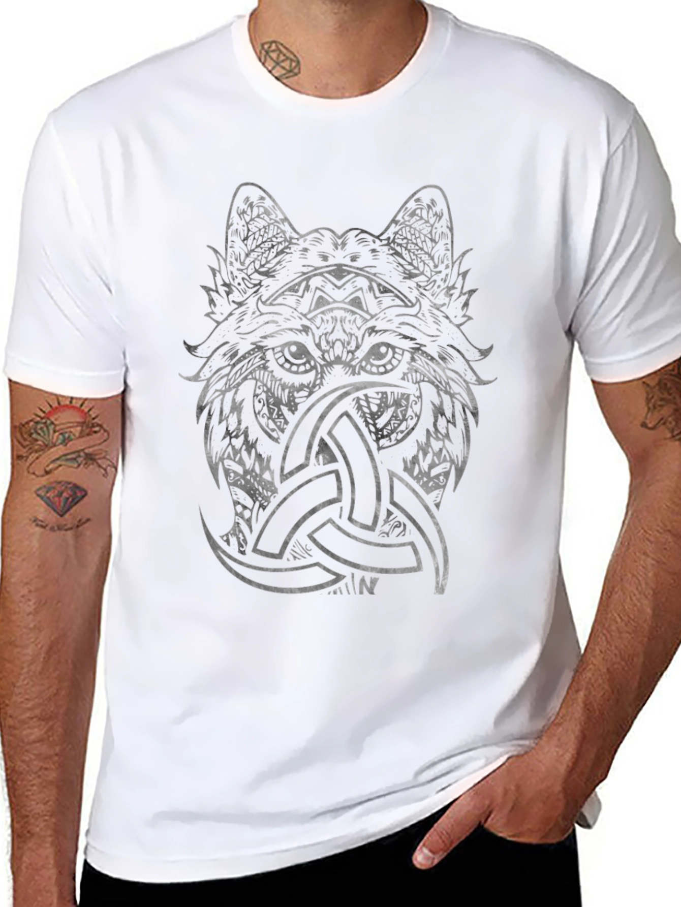 Wolf Head Triquetra Graphic Print Black Tee