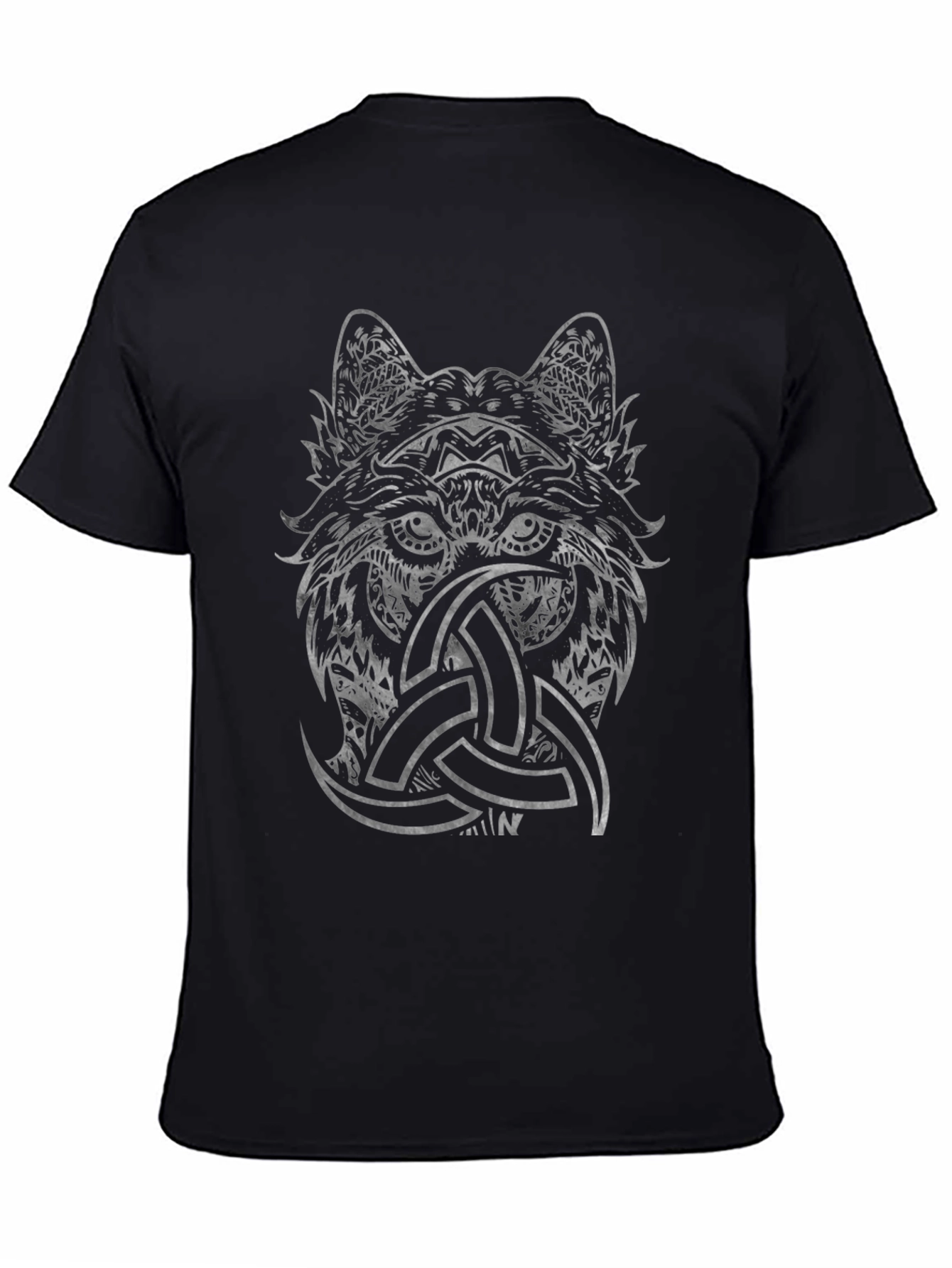 Wolf Head Triquetra Graphic Print Black Tee