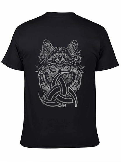 Wolf Head Triquetra Graphic Print Black Tee