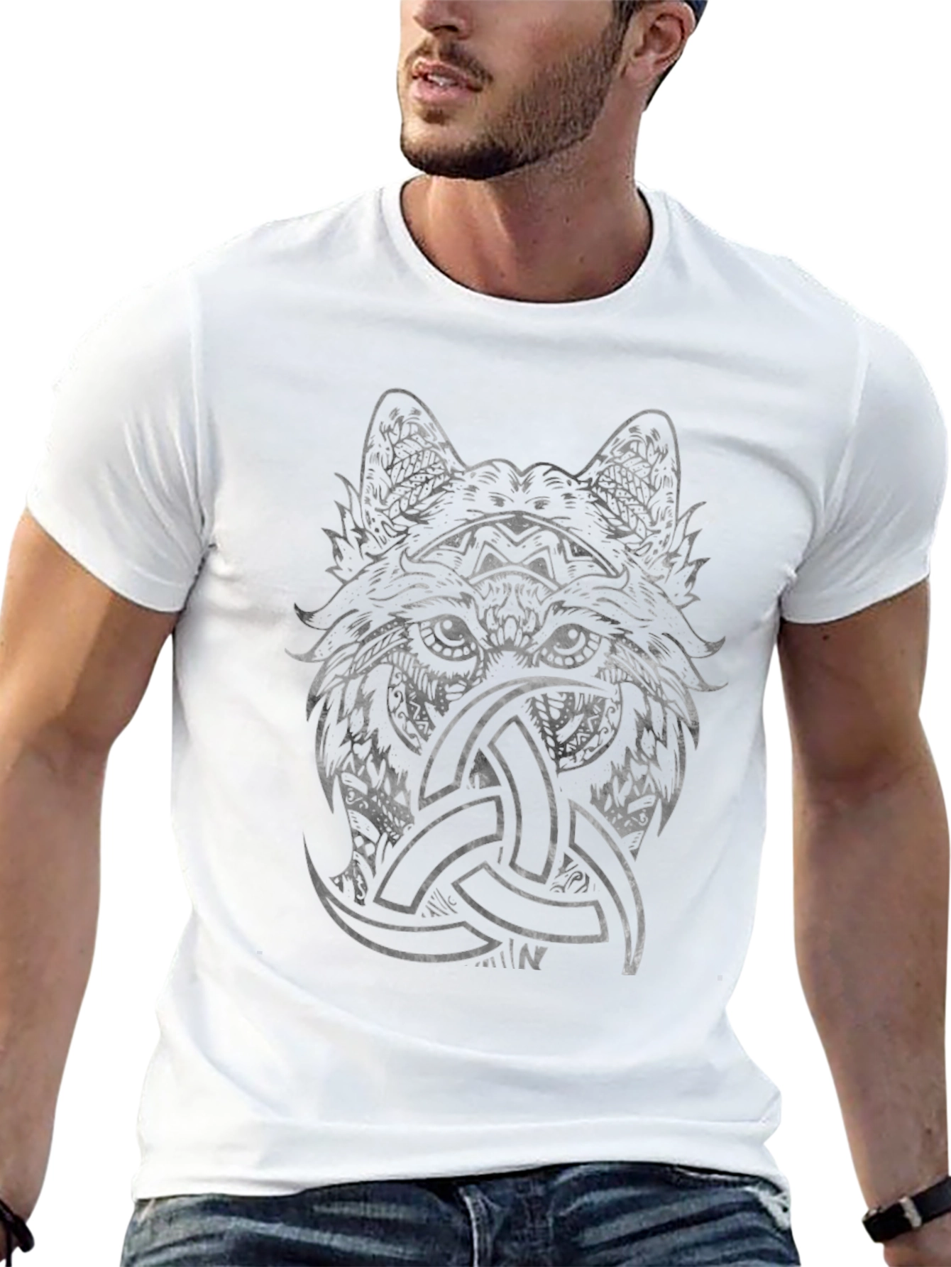 Wolf Head Triquetra Graphic Print Black Tee