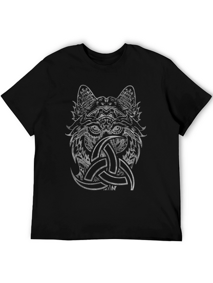 Wolf Head Triquetra Graphic Print Black Tee