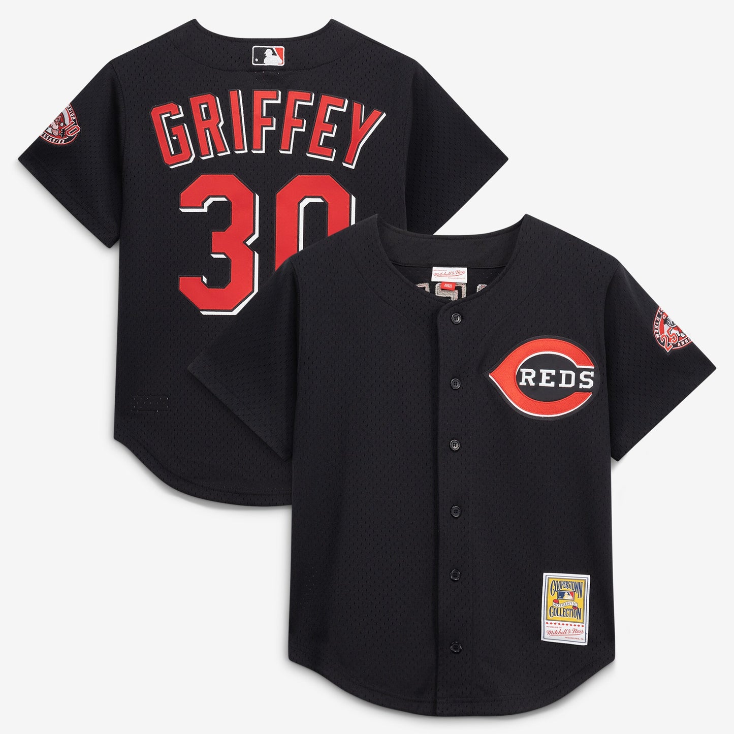 Ken Griffey Jr. Cincinnati Reds Mitchell &amp;amp; Ness Cooperstown Collection Mesh Batting Practice Button-Up Jersey - Black