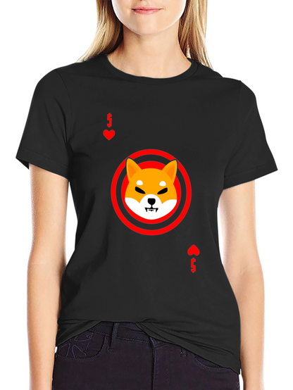 Shiba Inu Ace of Hearts Graphic Black T-Shirt