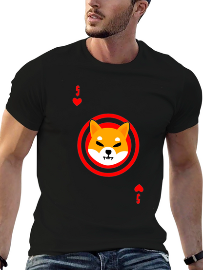 Shiba Inu Ace of Hearts Graphic Black T-Shirt