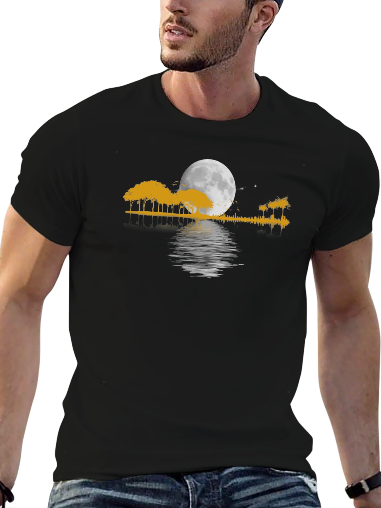 Moonlit Trees Graphic T-Shirt - Black