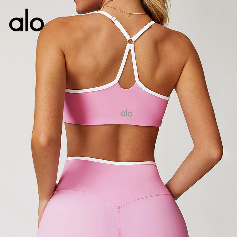 Aloyoga Bare Sensation Yoga Bra with Hollow Design for Beautiful Back, Color-Contrasting Quick-Drying Fitness and Sports Underwear
