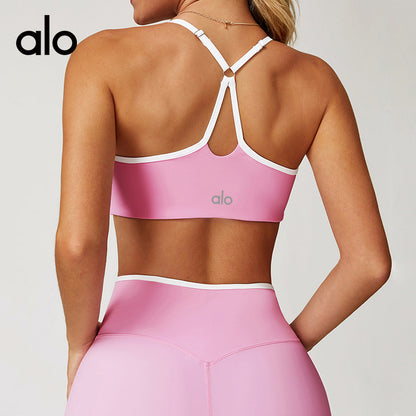 Aloyoga Bare Sensation Yoga Bra with Hollow Design for Beautiful Back, Color-Contrasting Quick-Drying Fitness and Sports Underwear