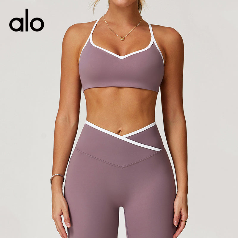 Aloyoga Bare Sensation Yoga Bra with Hollow Design for Beautiful Back, Color-Contrasting Quick-Drying Fitness and Sports Underwear
