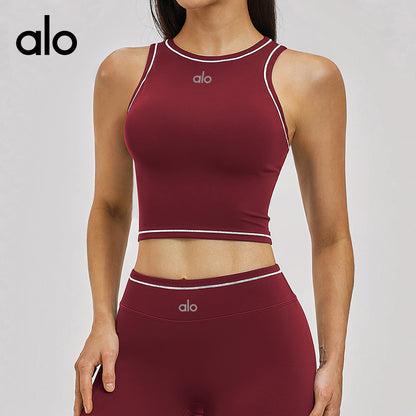 Alo Yoga Nude Feel Sports Bra, Color-block Yoga Bralette, Fitness Running Athletic Tank Top