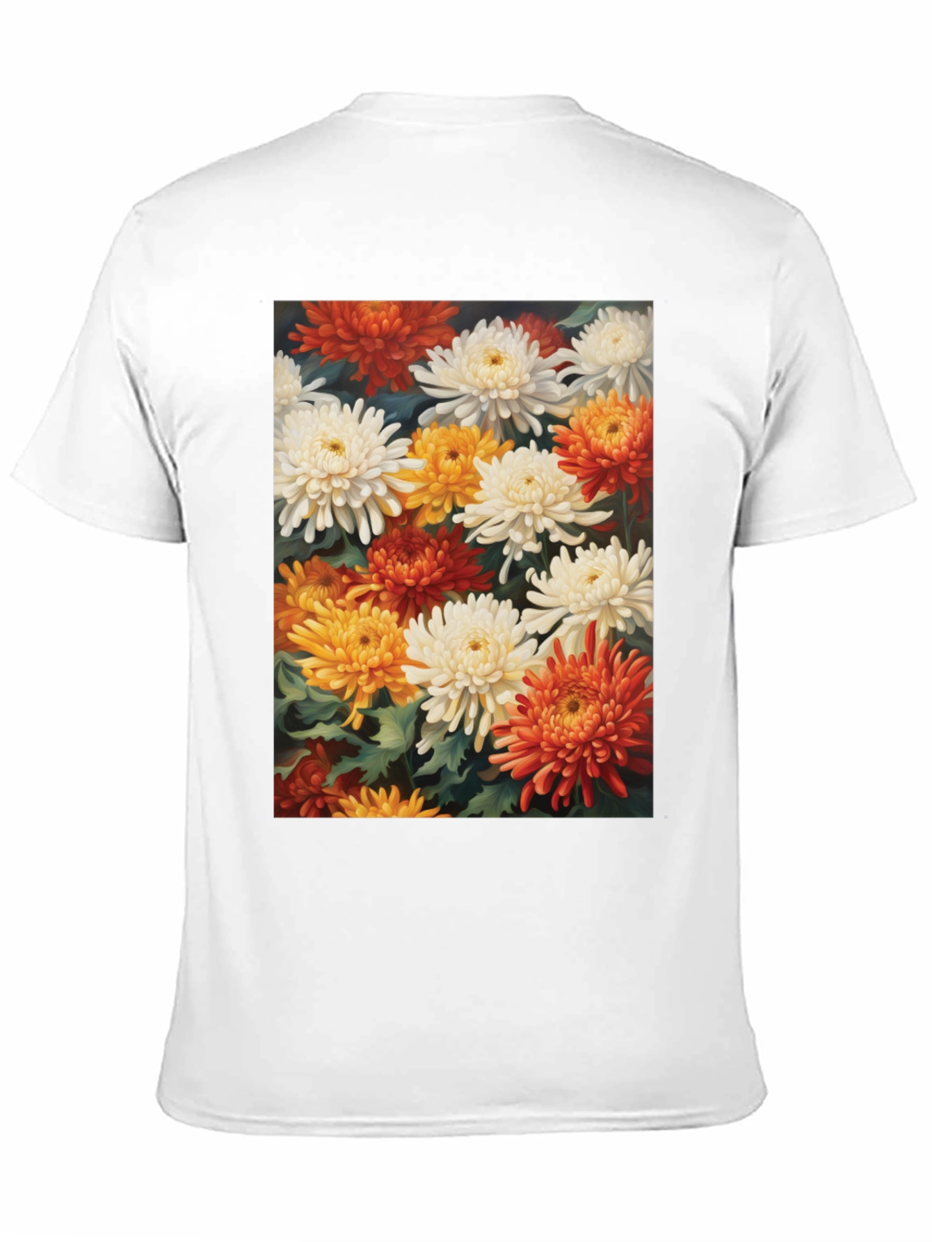 Floral Chrysanthemum Print Black Tee