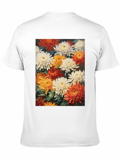 Floral Chrysanthemum Print Black Tee