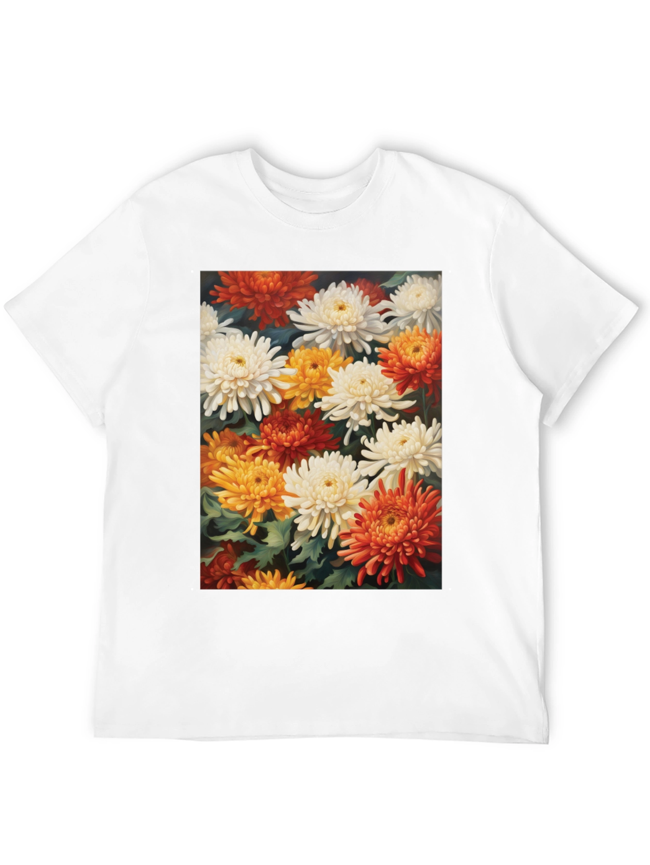 Floral Chrysanthemum Print Black Tee
