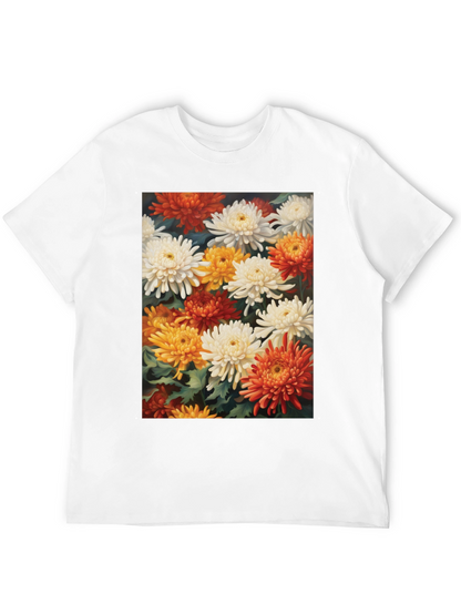 Floral Chrysanthemum Print Black Tee