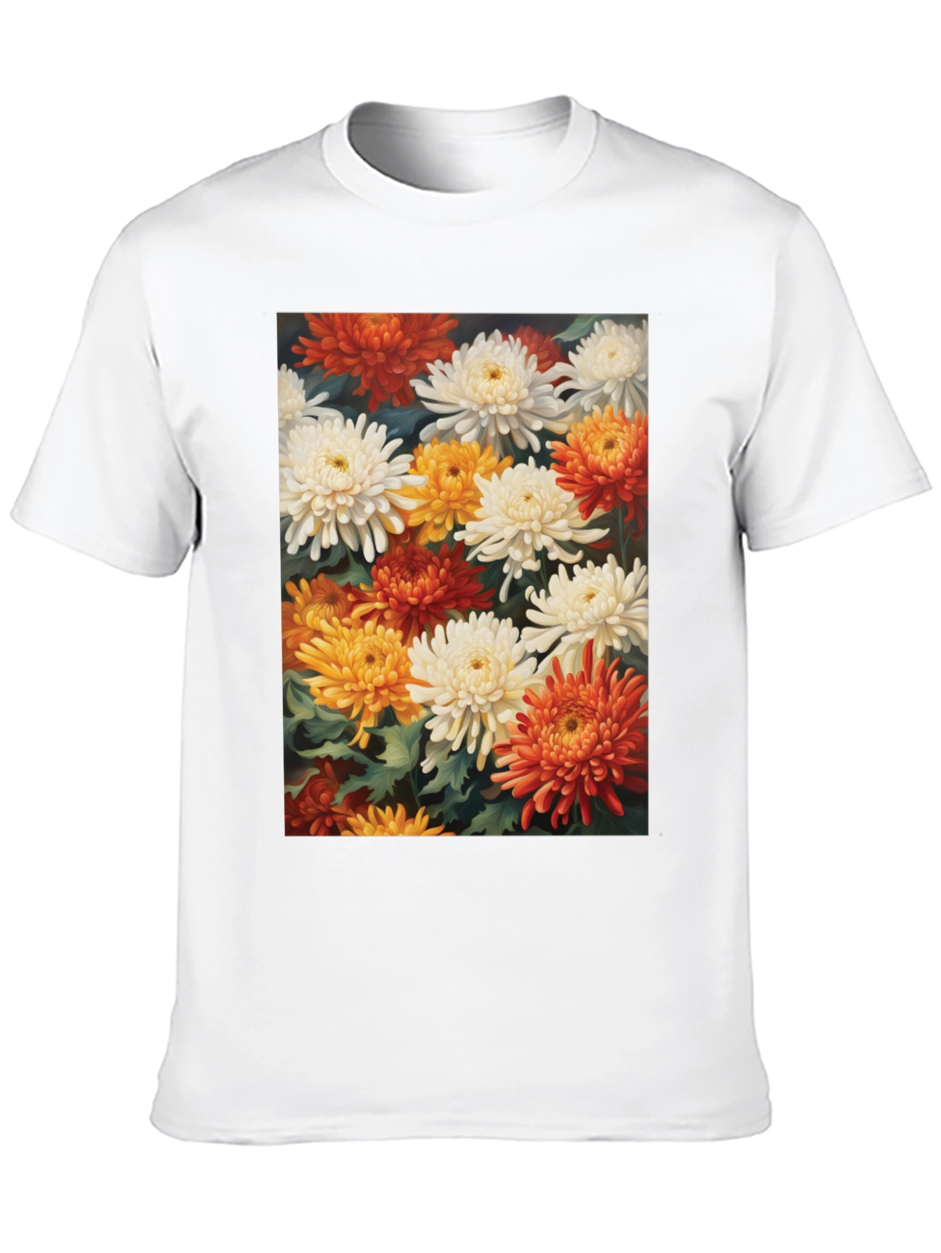 Floral Chrysanthemum Print Black Tee
