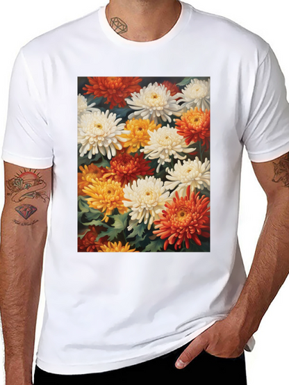 Floral Chrysanthemum Print Black Tee