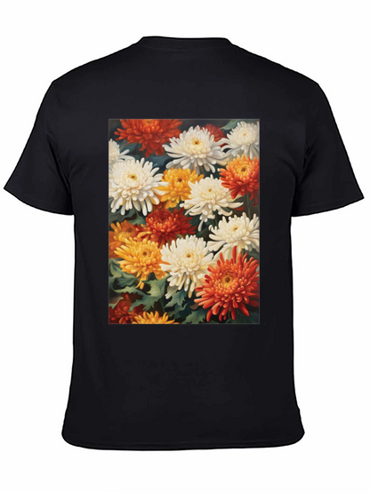 Floral Chrysanthemum Print Black Tee