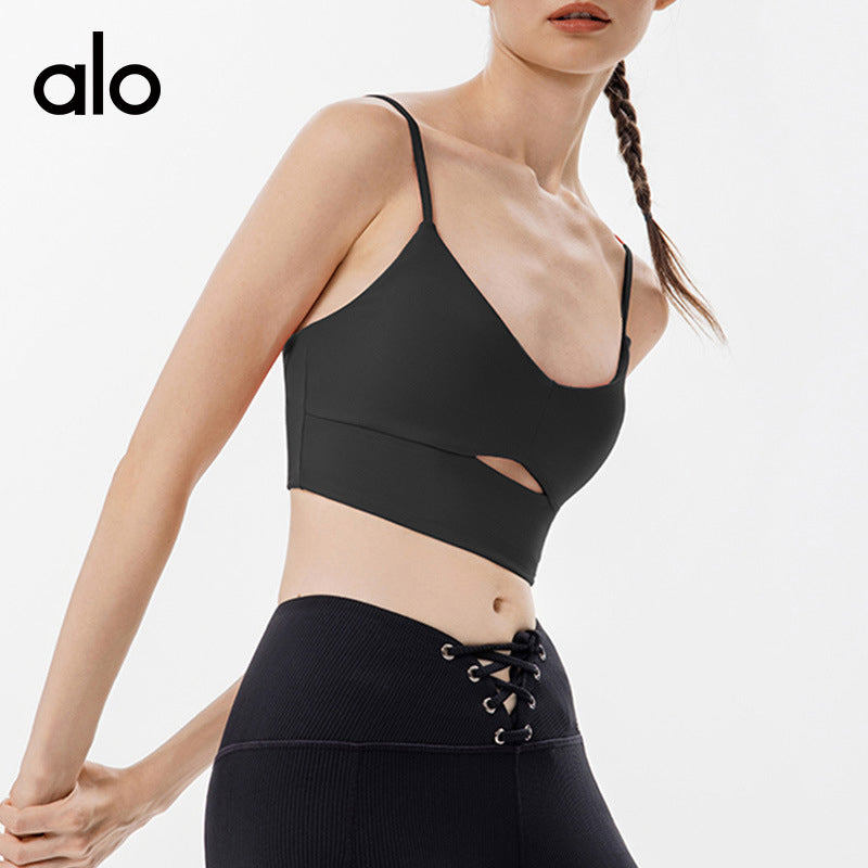 Alo Yoga Bare Skin Beauty Back Yoga Underwear Quick-Drying Fine Shoulder Straps Fitness Exercise Bra Back Cover