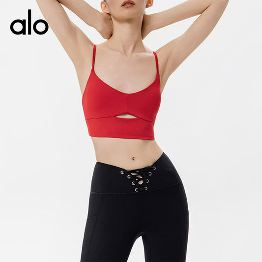 Alo Yoga Bare Skin Beauty Back Yoga Underwear Quick-Drying Fine Shoulder Straps Fitness Exercise Bra Back Cover