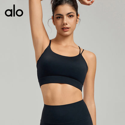 Alo Yoga Bare Sensual Fine Shoulder Strap Sexy Crossed Back Yoga Tank Top Fitness Bra