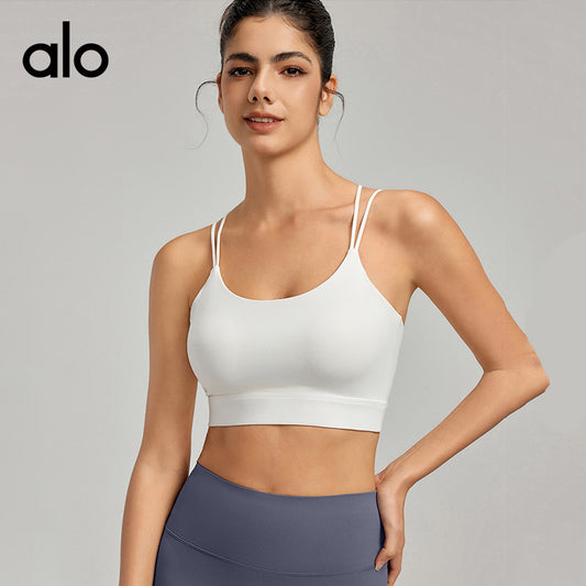 Alo Yoga Bare Sensual Fine Shoulder Strap Sexy Crossed Back Yoga Tank Top Fitness Bra