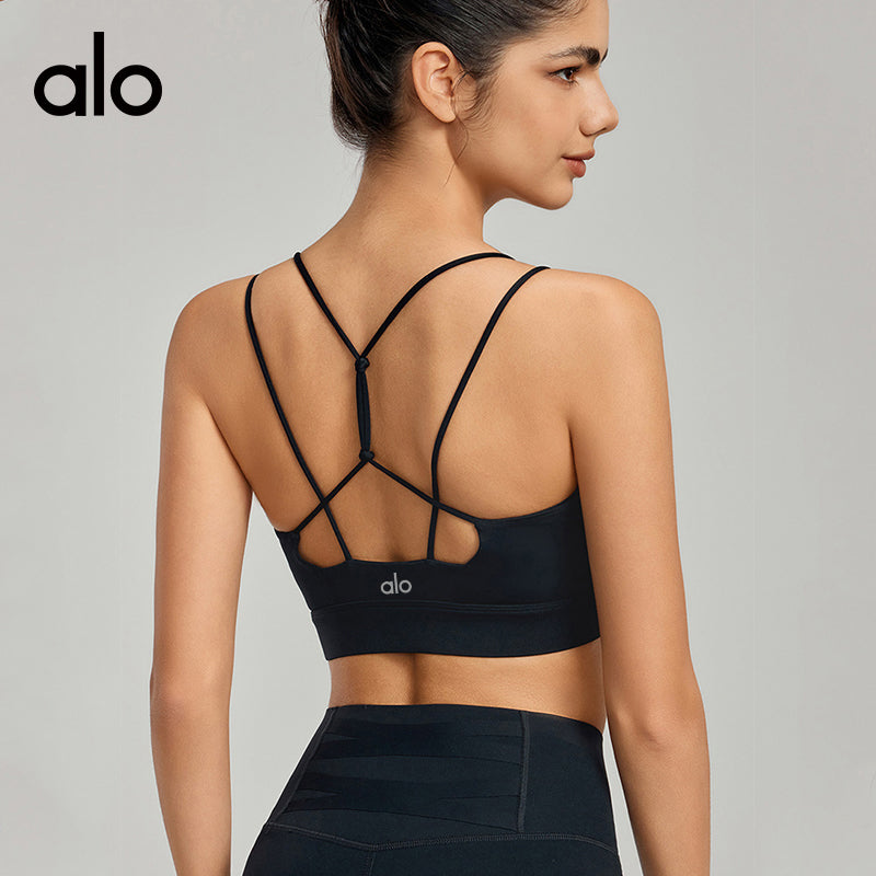 Alo Yoga Bare Sensual Fine Shoulder Strap Sexy Crossed Back Yoga Tank Top Fitness Bra
