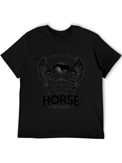 Woman & Horse Graphic Print Black T-Shirt