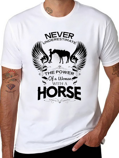 Woman & Horse Graphic Print Black T-Shirt