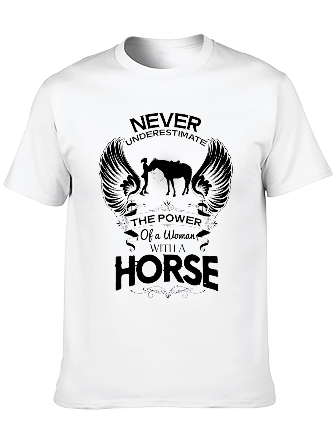Woman & Horse Graphic Print Black T-Shirt